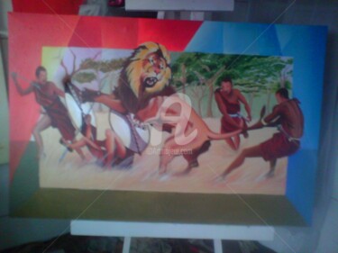 Artcraft titled "chasse au lion" by Lambert Ebode Etogo, Original Artwork