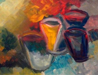 Pintura intitulada "4 Verres d'eau" por Laurent Lambot, Obras de arte originais, Acrílico