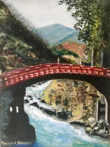 Peinture intitulée "Pont de Shinkyo Jap…" par Bernard Fouque, Œuvre d'art originale, Huile
