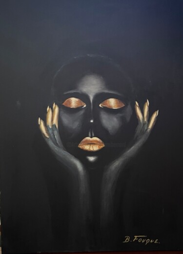 Malerei mit dem Titel "Woman gold" von Bernard Fouque, Original-Kunstwerk, Öl