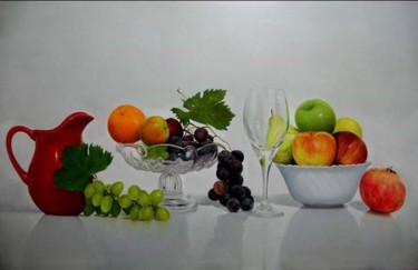 Schilderij getiteld "Le  repos de fruits" door Lamine Azzouzi, Origineel Kunstwerk, Olie