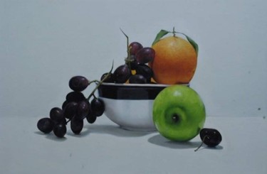 Painting titled "Nature morte" by Lamine Azzouzi, Original Artwork, Oil