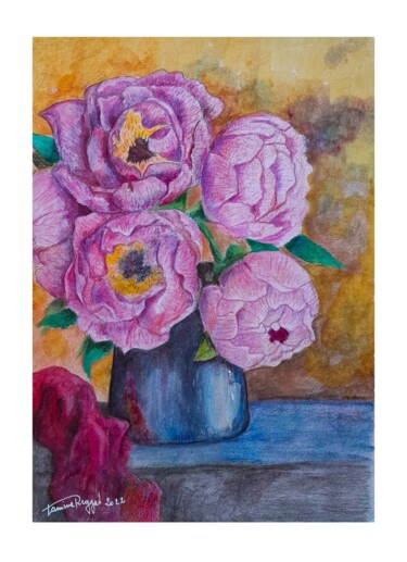 Dessin intitulée "" Vase fleuri "" par Lamine Reggad, Œuvre d'art originale, Crayon