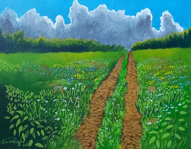 Peinture intitulée "" Chemin de prairie…" par Lamine Reggad, Œuvre d'art originale, Acrylique