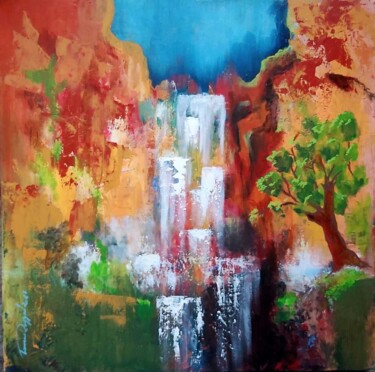 Peinture intitulée ""cascade"" par Lamine Reggad, Œuvre d'art originale, Acrylique