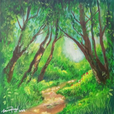 Painting titled ""Deep forest"" by Lamine Reggad, Original Artwork, Acrylic