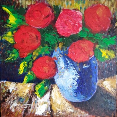 Schilderij getiteld "" Le vase bleu "" door Lamine Reggad, Origineel Kunstwerk, Acryl