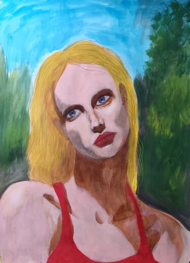 Painting titled "Portrait de femme." by Lamine Reggad, Original Artwork, Acrylic