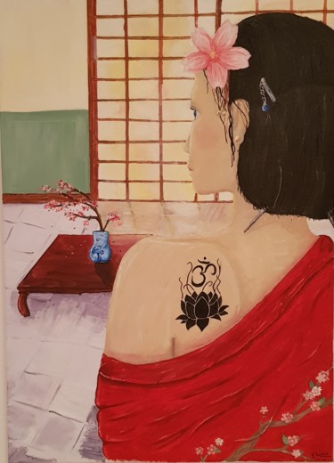 Painting titled ""Le tatouage"" by Vanina Guichard, Original Artwork, Oil
