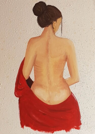 Painting titled "Soie rouge" by Vanina Guichard, Original Artwork, Oil
