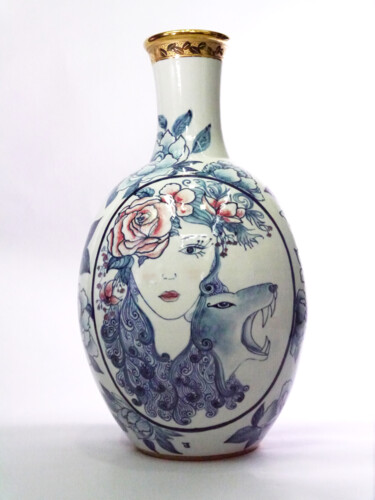 Scultura intitolato "美女與野獸" da Lan Yue, Opera d'arte originale, Ceramica