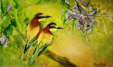 Painting titled "Lovebirds." by Lana Bran, Original Artwork, Oil