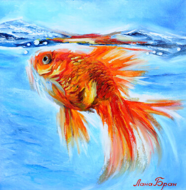Pintura intitulada "Goldfish. Make a wi…" por Lana Bran, Obras de arte originais, Acrílico