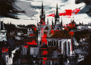 Painting titled "Prague. A view from…" by Lana Frey, Original Artwork, Oil