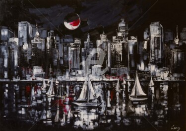 Pintura titulada "White Moon Sail" por Lana Frey, Obra de arte original, Acrílico Montado en Bastidor de camilla de madera