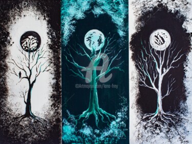 Painting titled "Root of three" by Lana Frey, Original Artwork, Acrylic Mounted on Wood Stretcher frame