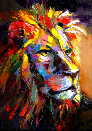 Painting titled "Leo" by Lana Frey, Original Artwork, Oil Mounted on Wood Stretcher frame