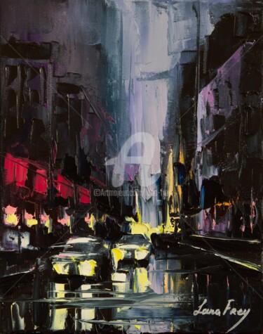 Painting titled "Night call" by Lana Frey, Original Artwork, Acrylic Mounted on Wood Stretcher frame