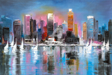 Painting titled "City coast" by Lana Frey, Original Artwork, Oil