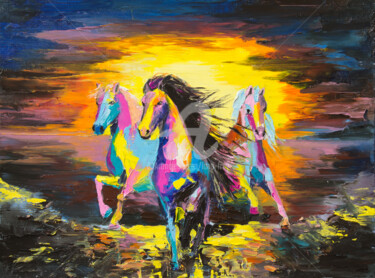 Pittura intitolato "Horses" da Lana Frey, Opera d'arte originale, Olio