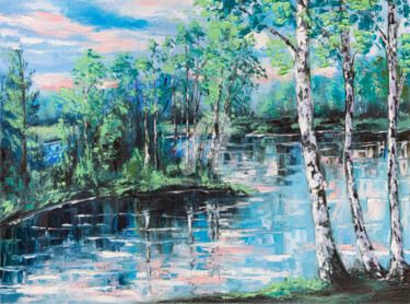 Painting titled "Silent pond" by Lana Frey, Original Artwork, Oil