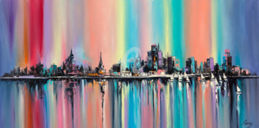 Painting titled "Rainbow city" by Lana Frey, Original Artwork, Oil