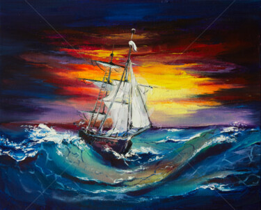 Painting titled "Sky and sail" by Lana Frey, Original Artwork, Oil