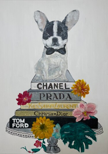 Malerei mit dem Titel "Bossy Frenchie" von Lana Graule, Original-Kunstwerk, Acryl