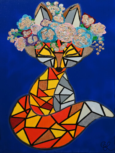 Peinture intitulée "Flower fox" par Lana Graule, Œuvre d'art originale, Acrylique