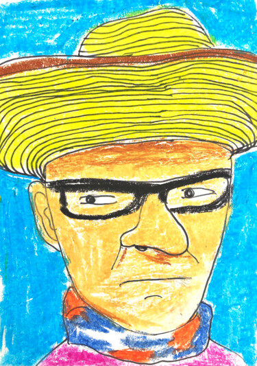 Disegno intitolato "Hat guy" da Lana Krainova, Opera d'arte originale, Pastello
