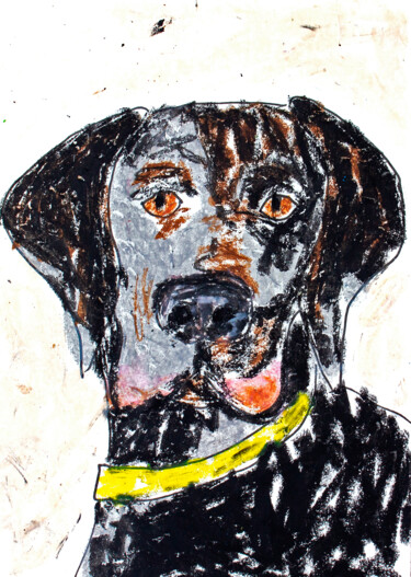 Dessin intitulée "Black dog" par Lana Krainova, Œuvre d'art originale, Pastel