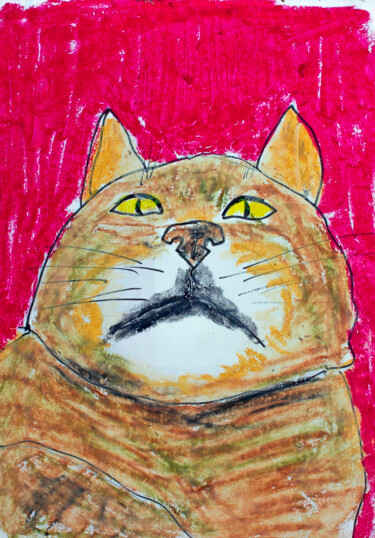 Dessin intitulée "A cat" par Lana Krainova, Œuvre d'art originale, Pastel