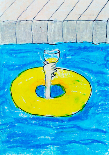 Tekening getiteld "Pool party" door Lana Krainova, Origineel Kunstwerk, Pastel