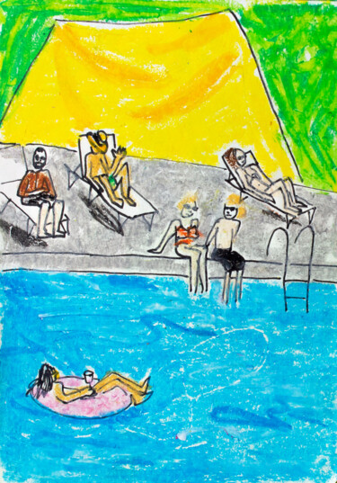 Dibujo titulada "Pool party I" por Lana Krainova, Obra de arte original, Pastel