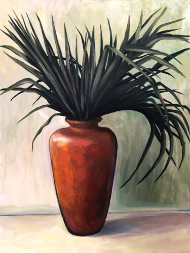 Painting titled "A Palm" by Lana Krainova, Original Artwork, Oil Mounted on Wood Stretcher frame