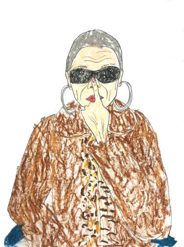 Drawing titled "Trendy grandma" by Lana Krainova, Original Artwork, Pastel