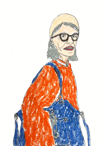 Dessin intitulée "My trendy grandma II" par Lana Krainova, Œuvre d'art originale, Pastel