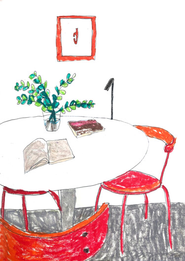 Dibujo titulada "Red chairs" por Lana Krainova, Obra de arte original, Pastel