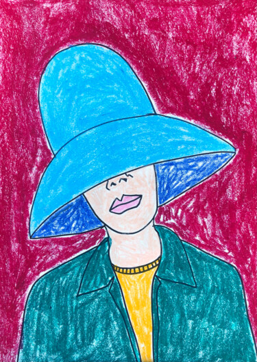 Drawing titled "Blue hat" by Lana Krainova, Original Artwork, Pastel