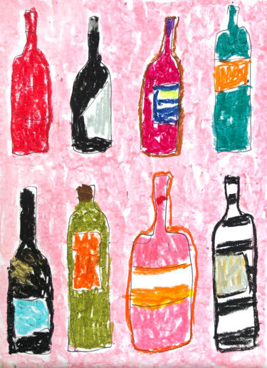 Drawing titled "Wine bottles" by Lana Krainova, Original Artwork, Pastel
