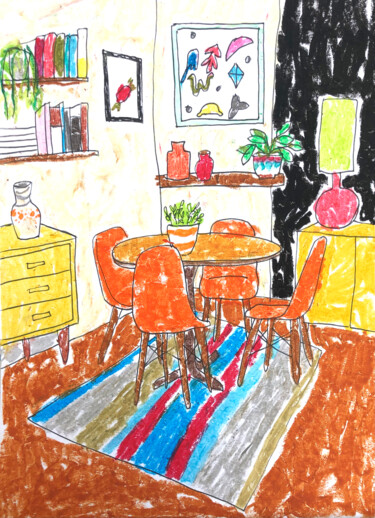Zeichnungen mit dem Titel "Red chairs II" von Lana Krainova, Original-Kunstwerk, Pastell