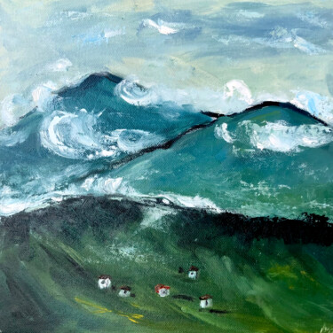 Pintura intitulada "Mountains in clouds" por Lana Krainova, Obras de arte originais, Óleo Montado em Armação em madeira