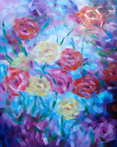 Malarstwo zatytułowany „Water roses” autorstwa Lana Light S., Oryginalna praca, Olej