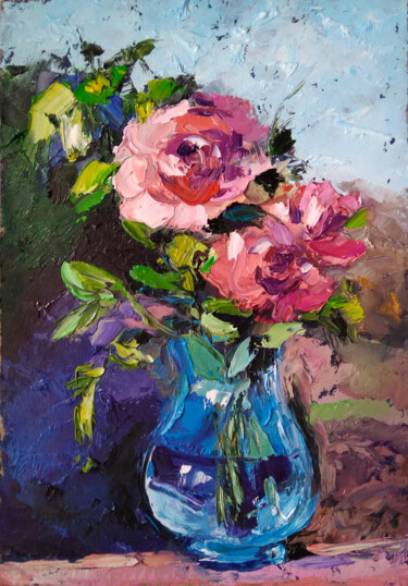 Картина под названием "“Pink Roses "" - Lana Light S., Подлинное произведение искусства, Масло