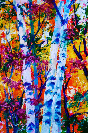 Картина под названием "Birch" - Lana Light S., Подлинное произведение искусства, Масло