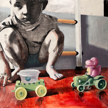 Painting titled "GAME PLAYING" by Lana Okoneshnikova, Original Artwork, Oil Mounted on Other rigid panel
