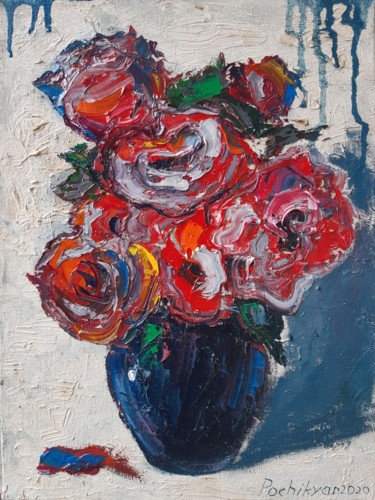 Painting titled "Roses" by Lana Pochikian, Original Artwork, Oil