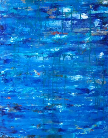 Painting titled "Blue abstract with…" by Lana Pochikian, Original Artwork, Oil Mounted on Wood Stretcher frame
