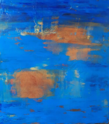 Painting titled "Blue abstract" by Lana Pochikian, Original Artwork, Oil Mounted on Wood Stretcher frame