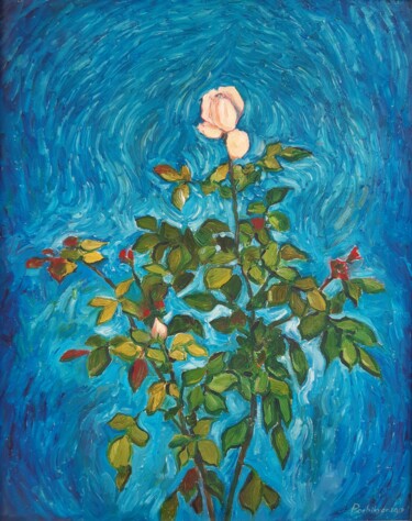 Painting titled "Lonely rose" by Lana Pochikian, Original Artwork, Oil